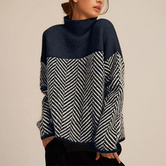 Selena™ - Chevron Pattern High-Neck Sweater