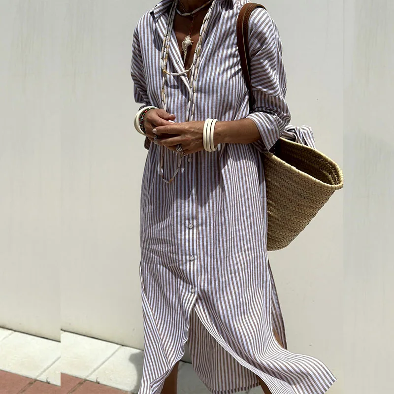 GRACE™ - Elegant Striped Shirt Dress