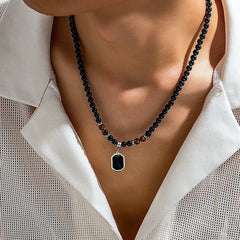 Men's Black Beads with Pearl Pendant