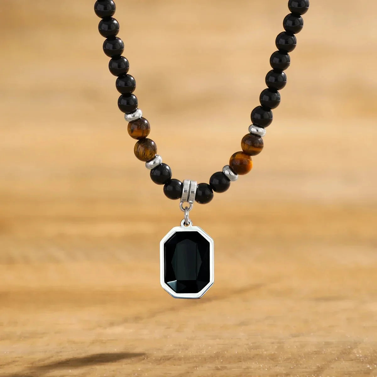 Men's Black Beads with Pearl Pendant