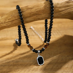 Men's Black Beads with Pearl Pendant