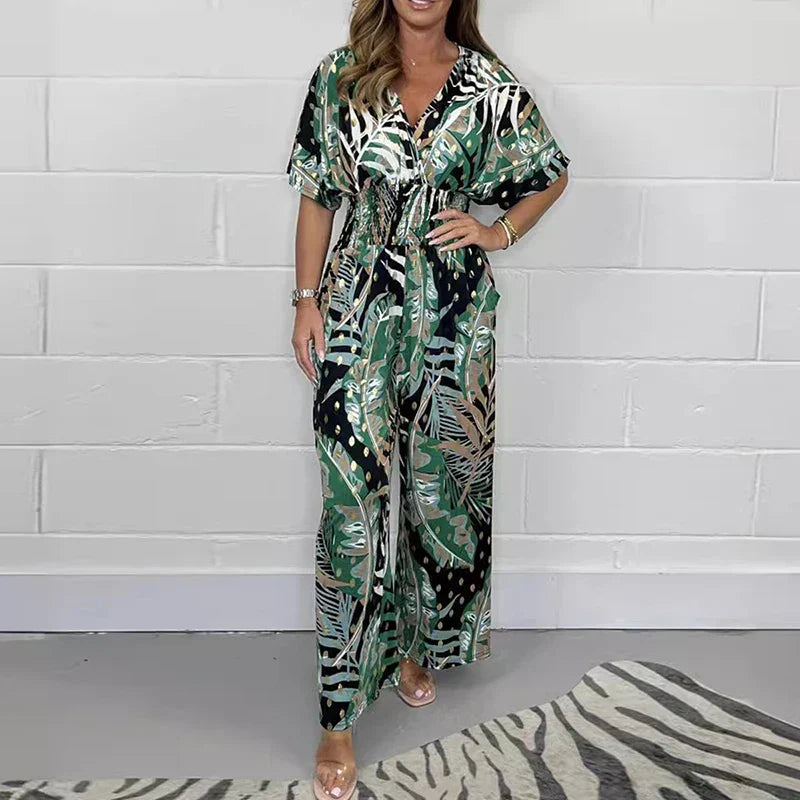 Natalia™ - Tropical Leaf Print Jumpsuit